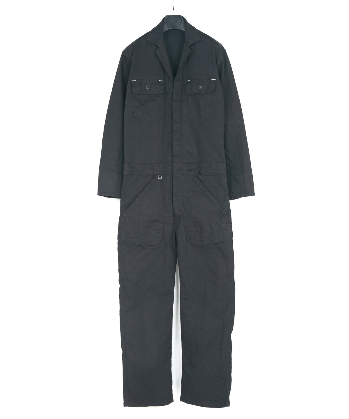 10oz オーガニックコットン ストレッチデニム Over Drive エンジニア カバーオール - BLACK-1