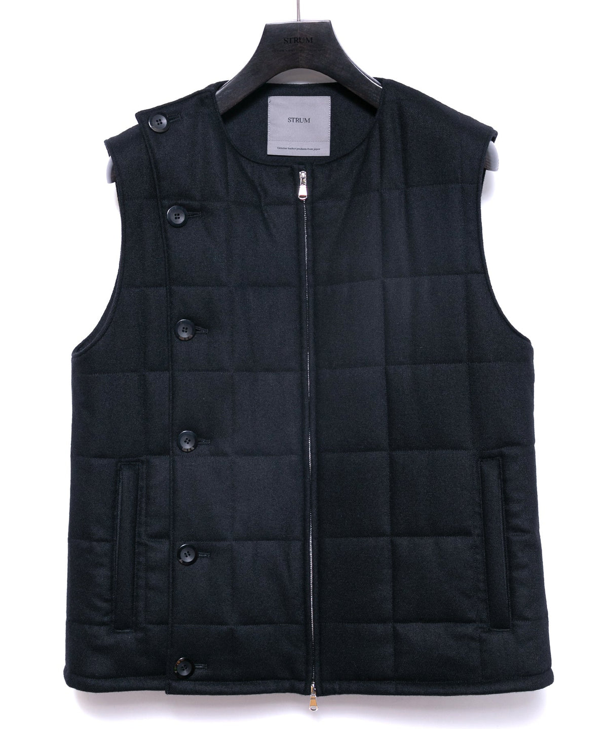 カシミア混 ストレッチ リサイクルウール ツイル 高機能中綿トラックベスト - BLACK-1