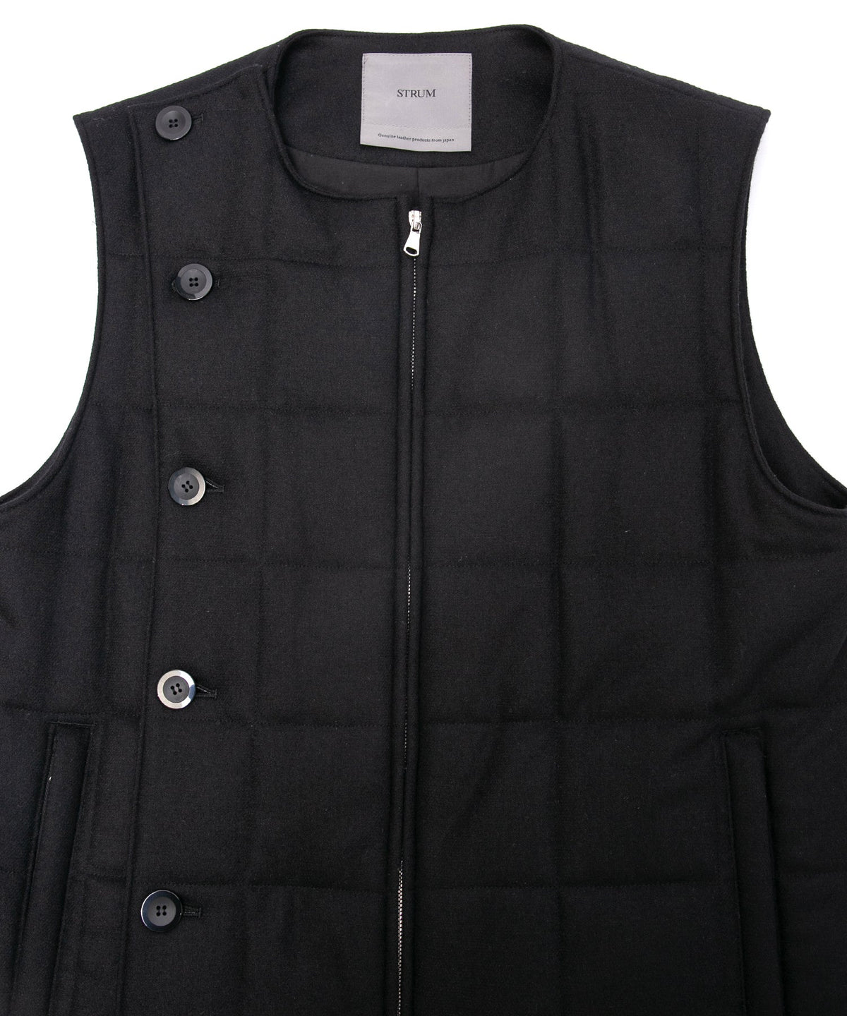 カシミア混 ストレッチ リサイクルウール ツイル 高機能中綿トラックベスト - BLACK-4