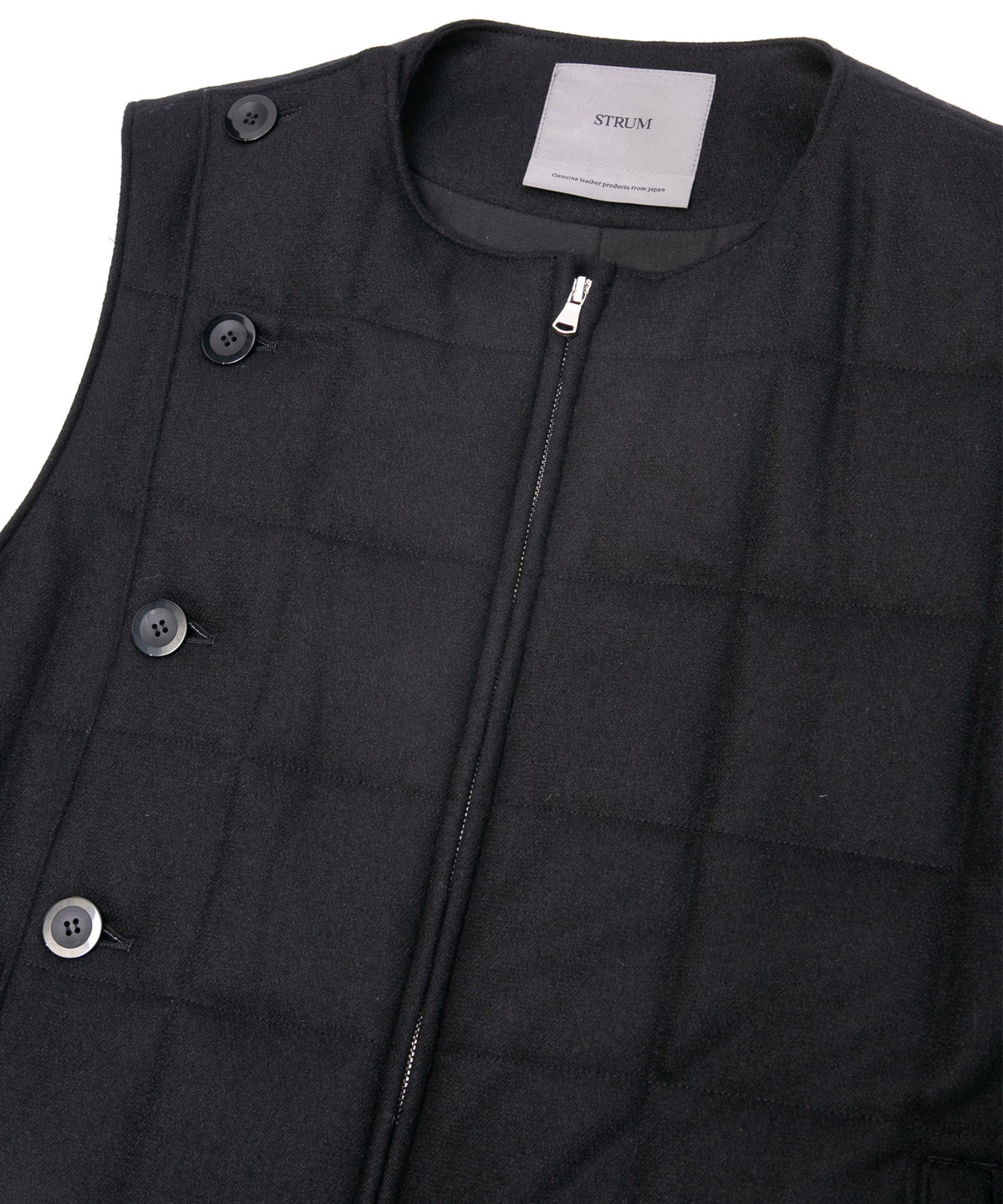 カシミア混 ストレッチ リサイクルウール ツイル 高機能中綿トラックベスト - BLACK-5