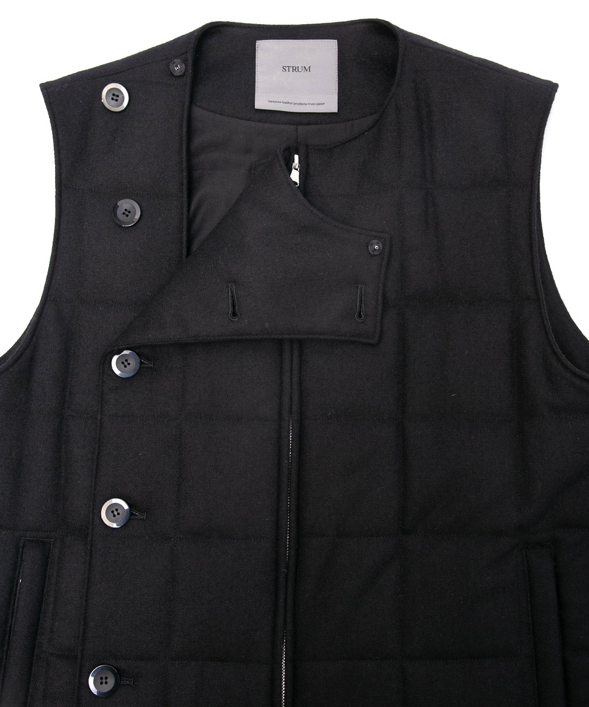 カシミア混 ストレッチ リサイクルウール ツイル 高機能中綿トラックベスト - BLACK-7