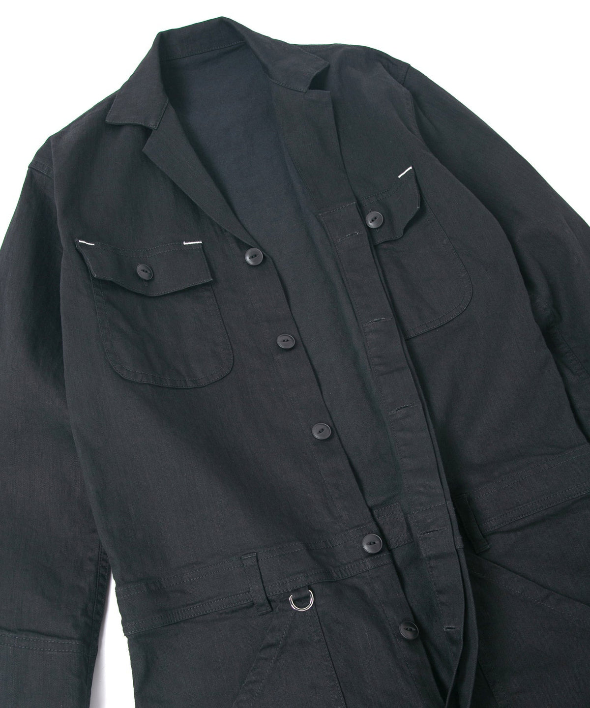 10oz オーガニックコットン ストレッチデニム Over Drive エンジニア カバーオール - BLACK-8
