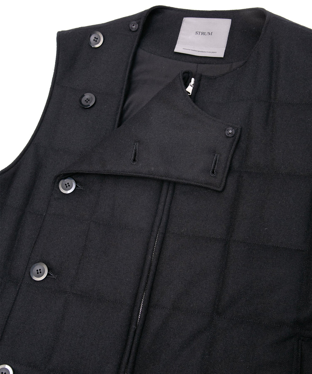 カシミア混 ストレッチ リサイクルウール ツイル 高機能中綿トラックベスト - BLACK-8