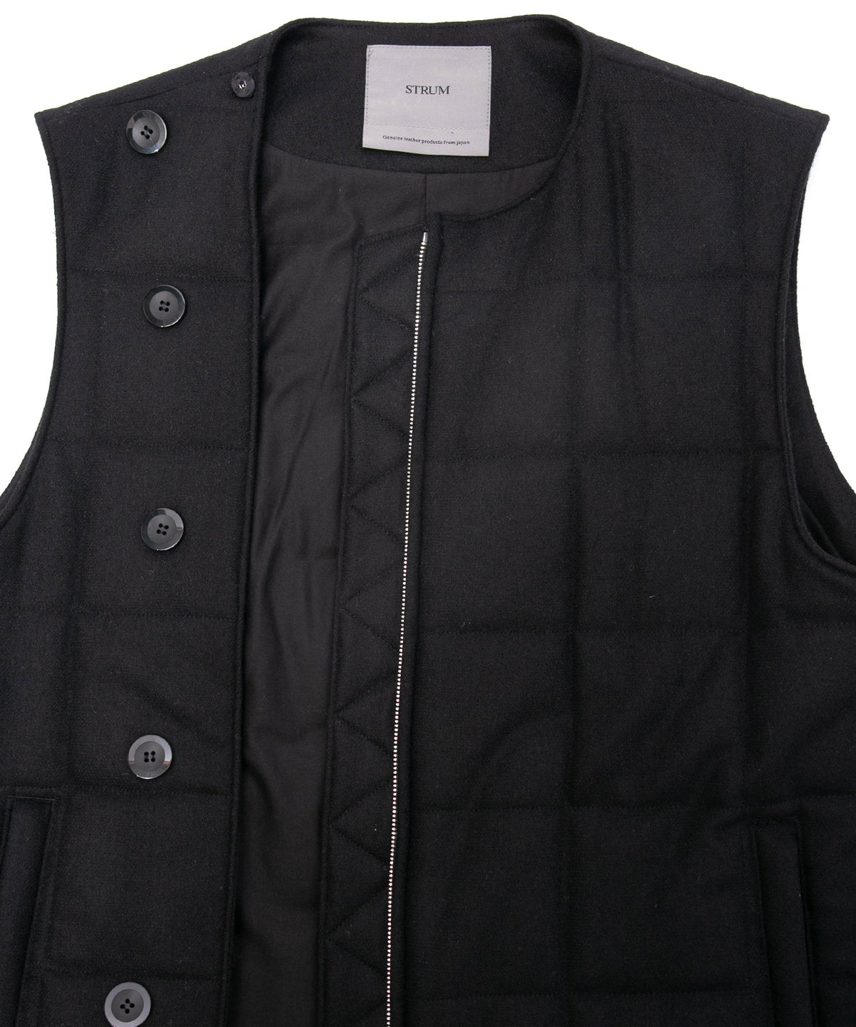 カシミア混 ストレッチ リサイクルウール ツイル 高機能中綿トラックベスト - BLACK-12