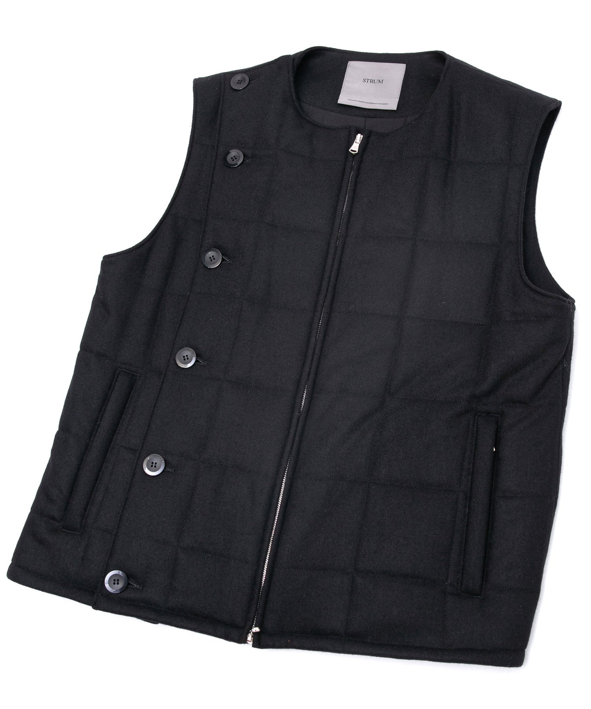 カシミア混 ストレッチ リサイクルウール ツイル 高機能中綿トラックベスト - BLACK-14