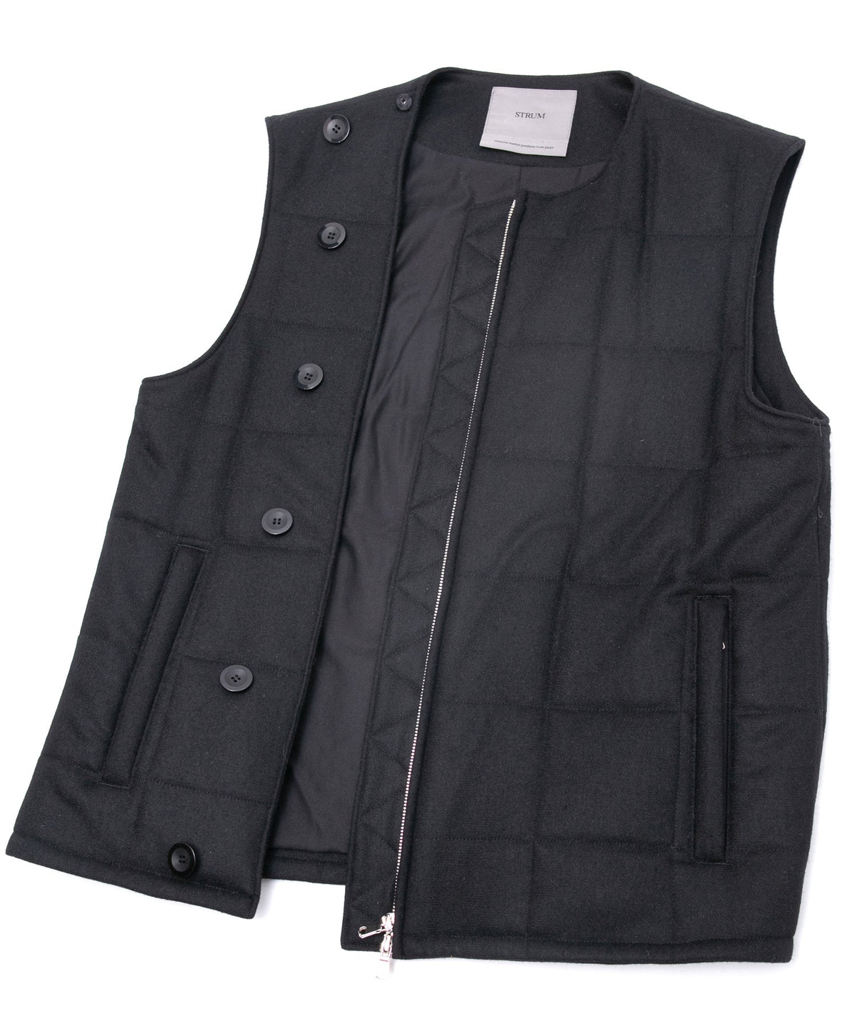 カシミア混 ストレッチ リサイクルウール ツイル 高機能中綿トラックベスト - BLACK-15