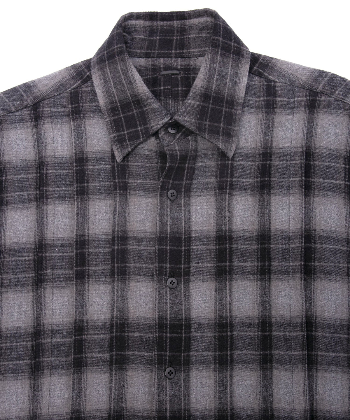 チェックコットン シャギー起毛 ツイル プリーツシャツ - BLACK-3