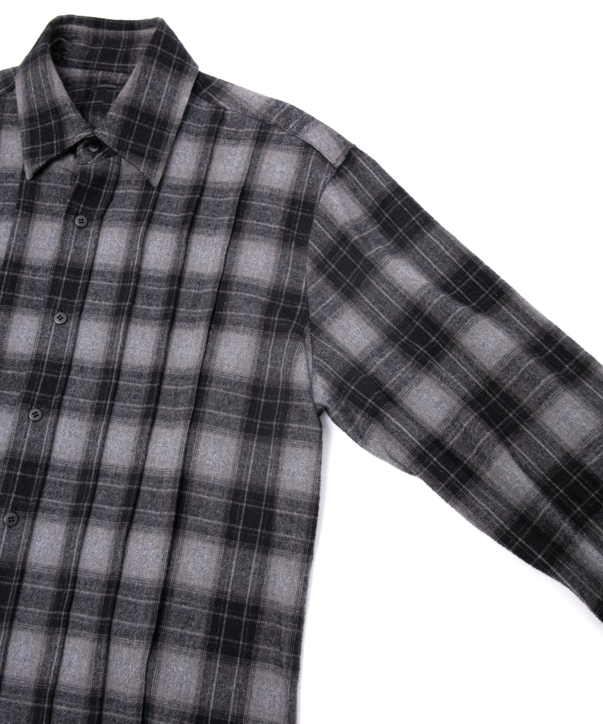 チェックコットン シャギー起毛 ツイル プリーツシャツ - BLACK-4