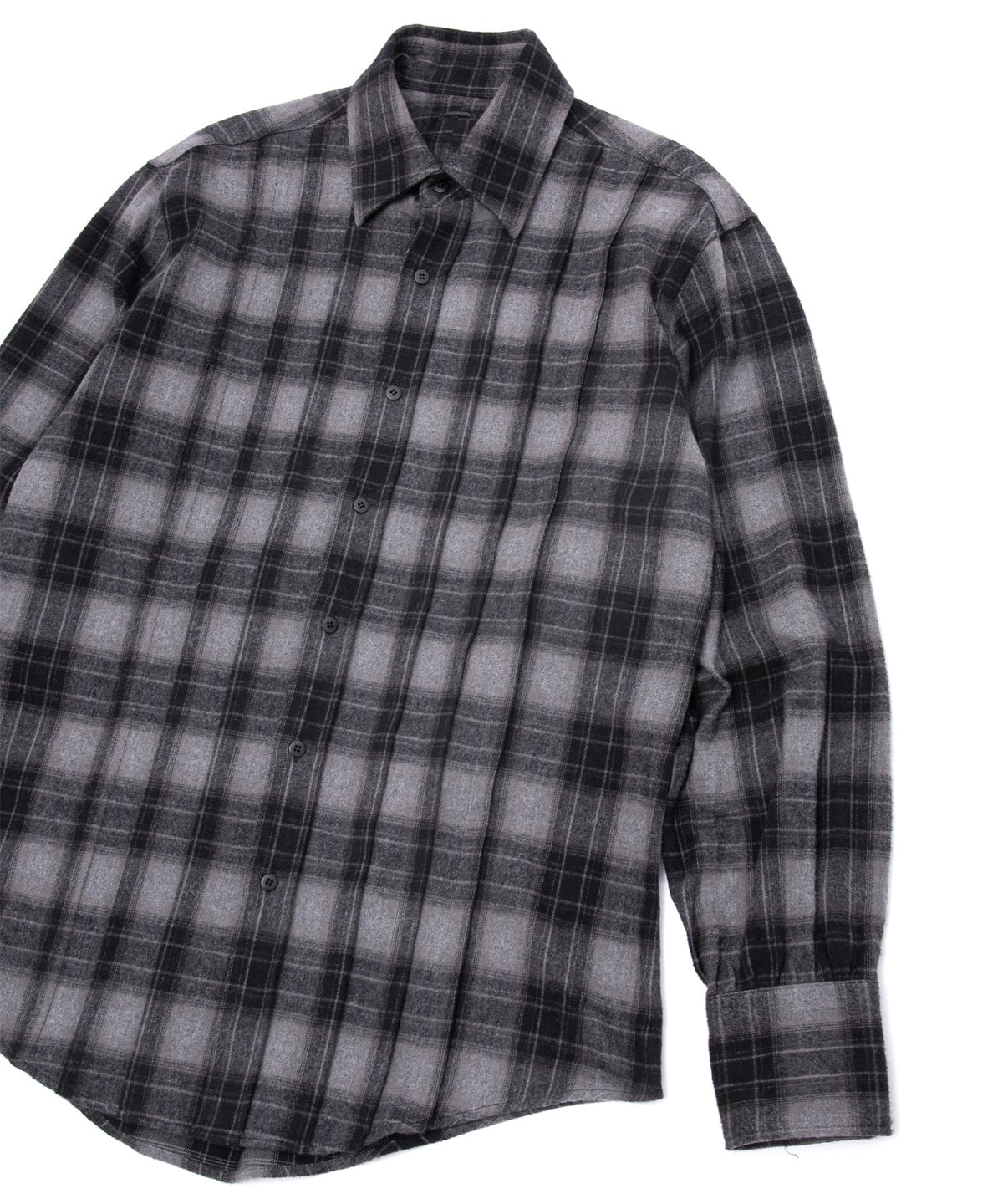 チェックコットン シャギー起毛 ツイル プリーツシャツ - BLACK-9