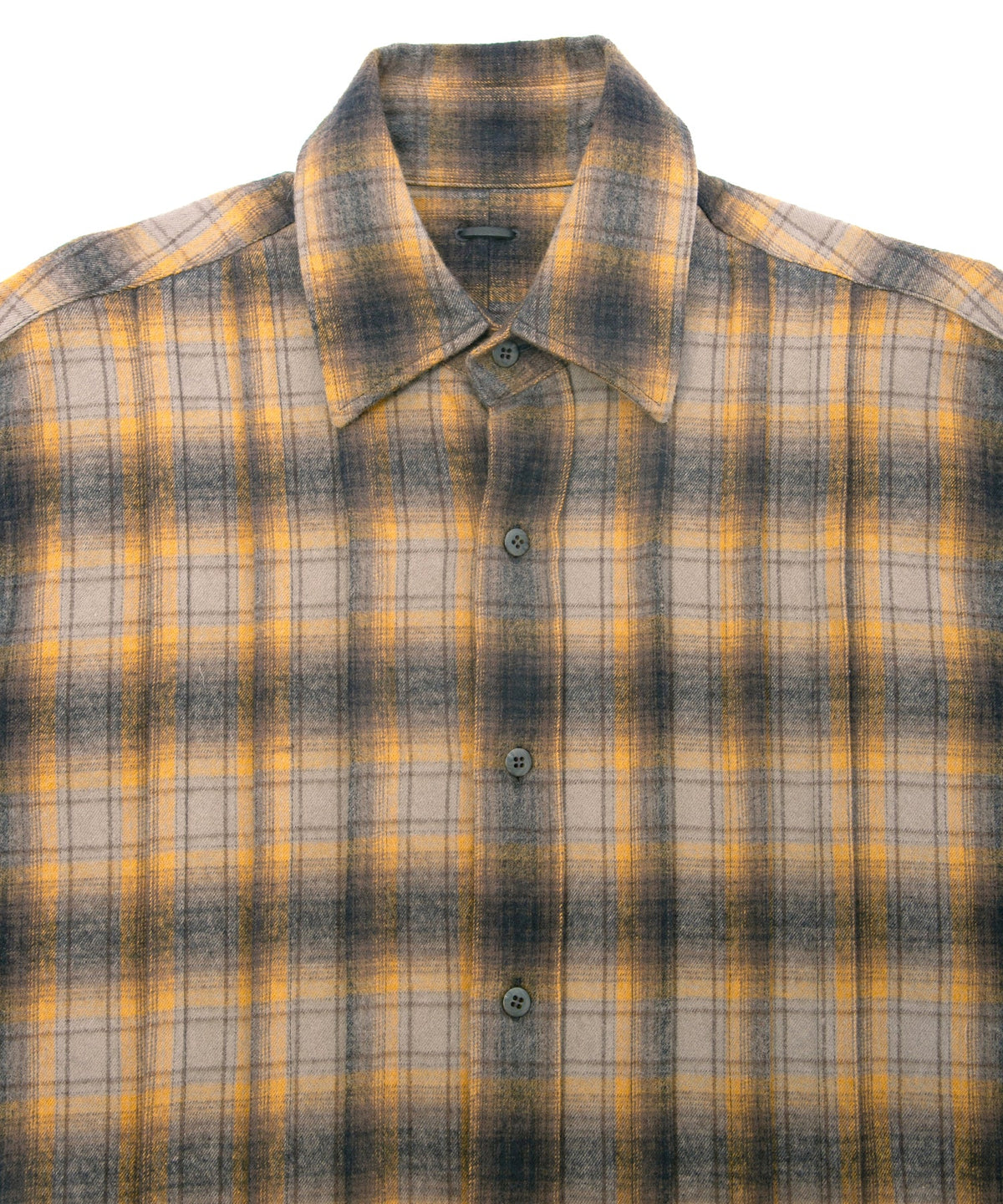チェックコットン シャギー起毛 ツイル プリーツシャツ - BROWN-3