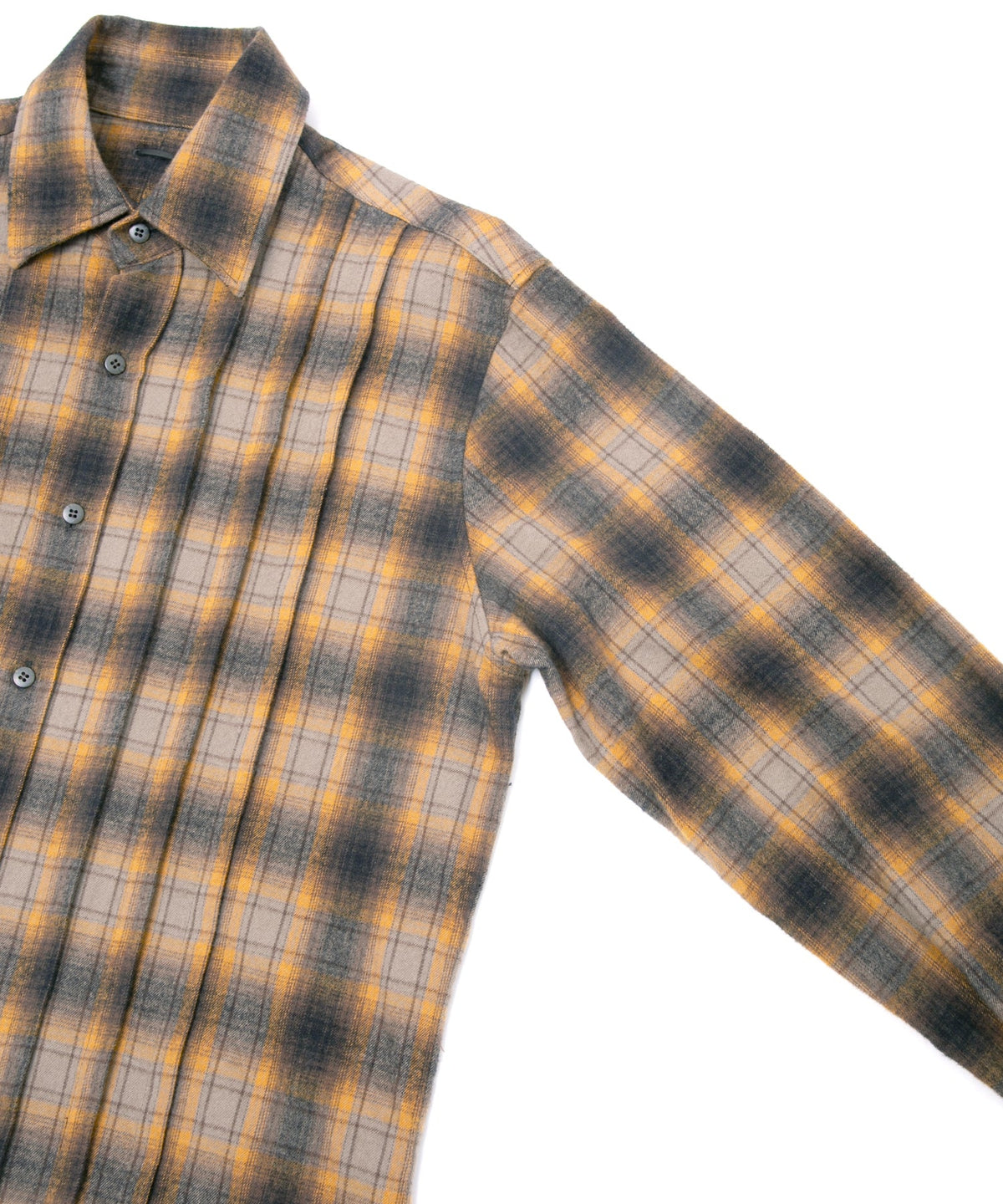 チェックコットン シャギー起毛 ツイル プリーツシャツ - BROWN-4