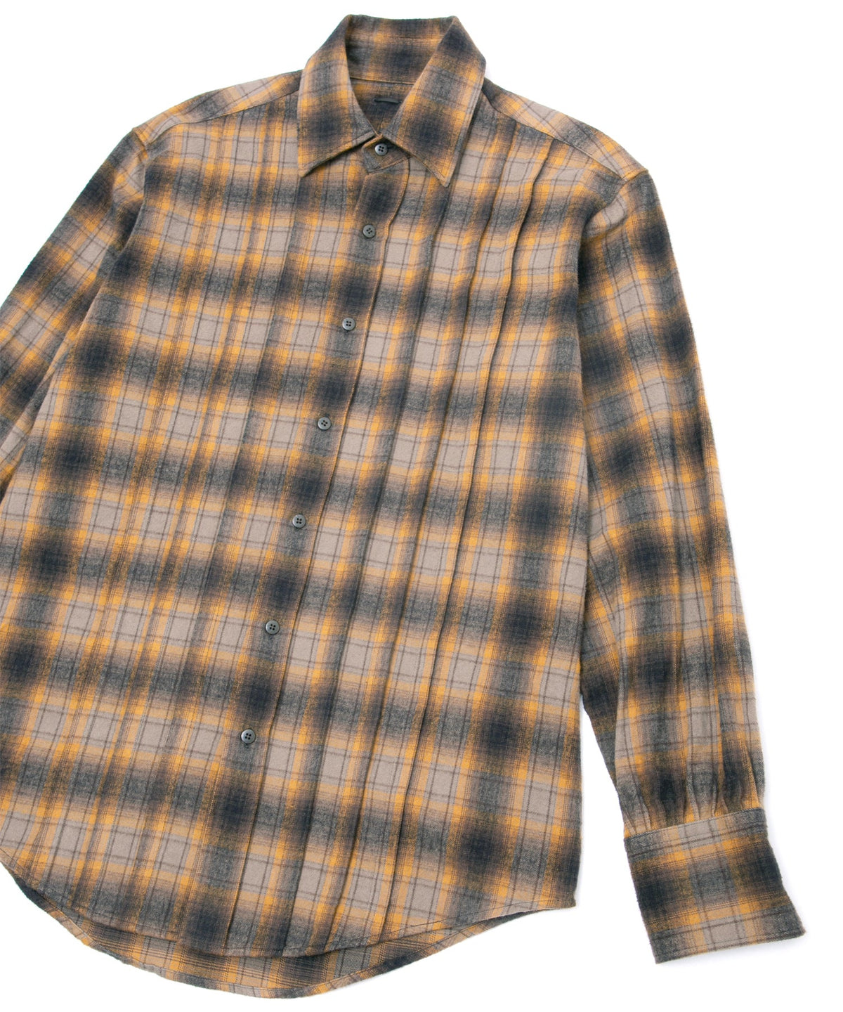チェックコットン シャギー起毛 ツイル プリーツシャツ - BROWN-10