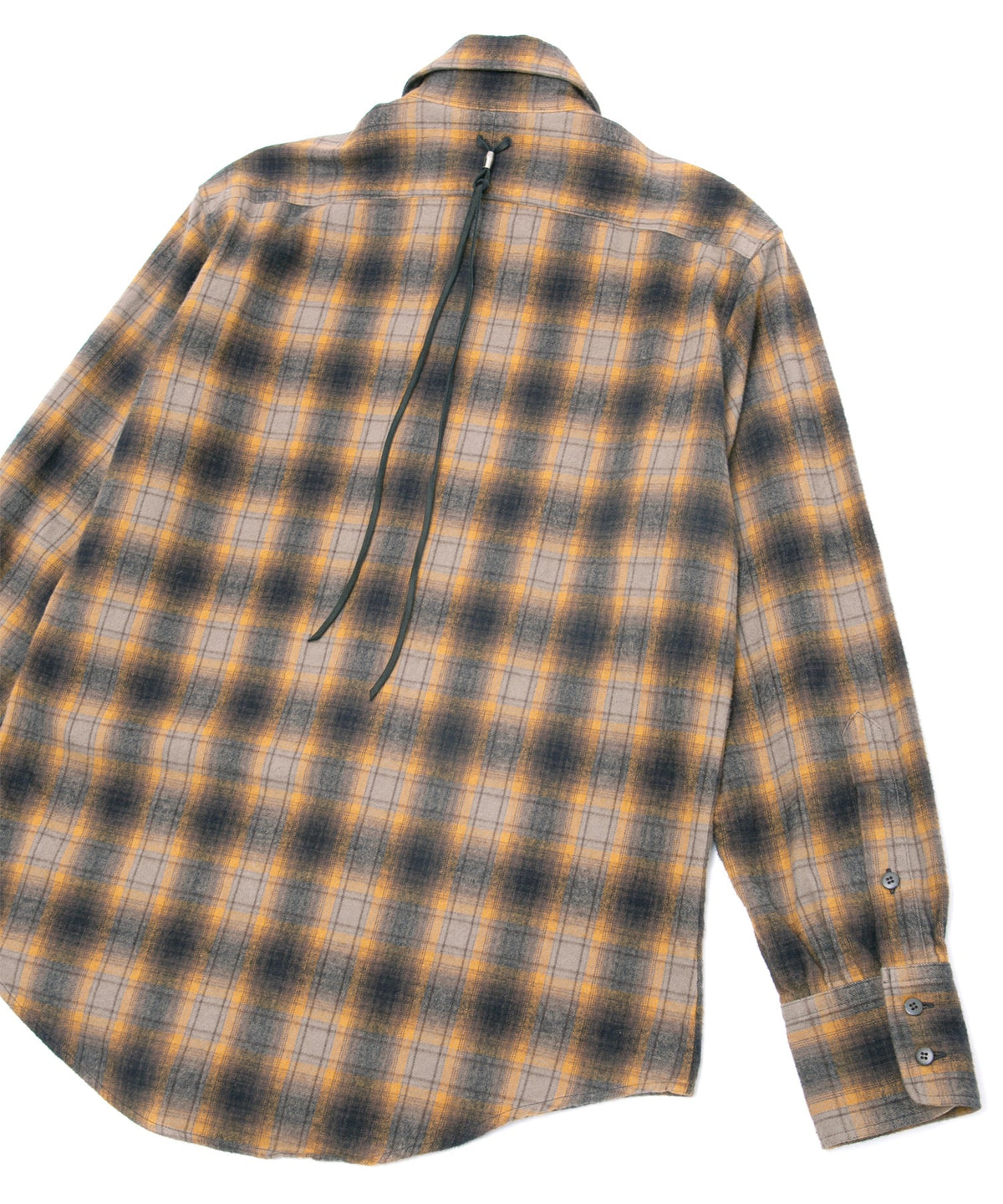 チェックコットン シャギー起毛 ツイル プリーツシャツ - BROWN-9