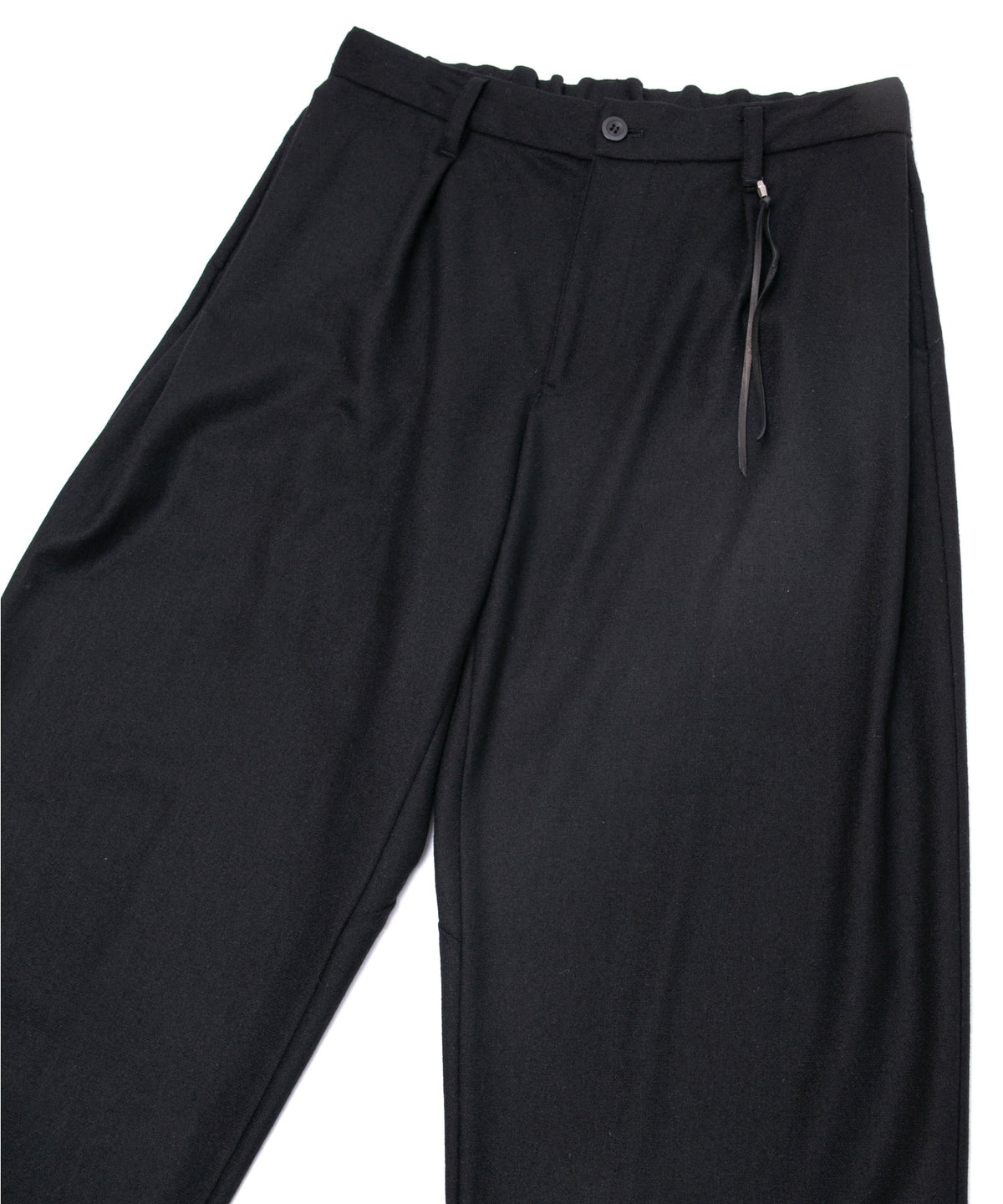 カシミア混 ストレッチ リサイクルウール ツイル バレル ワイド パンツ - BLACK-13