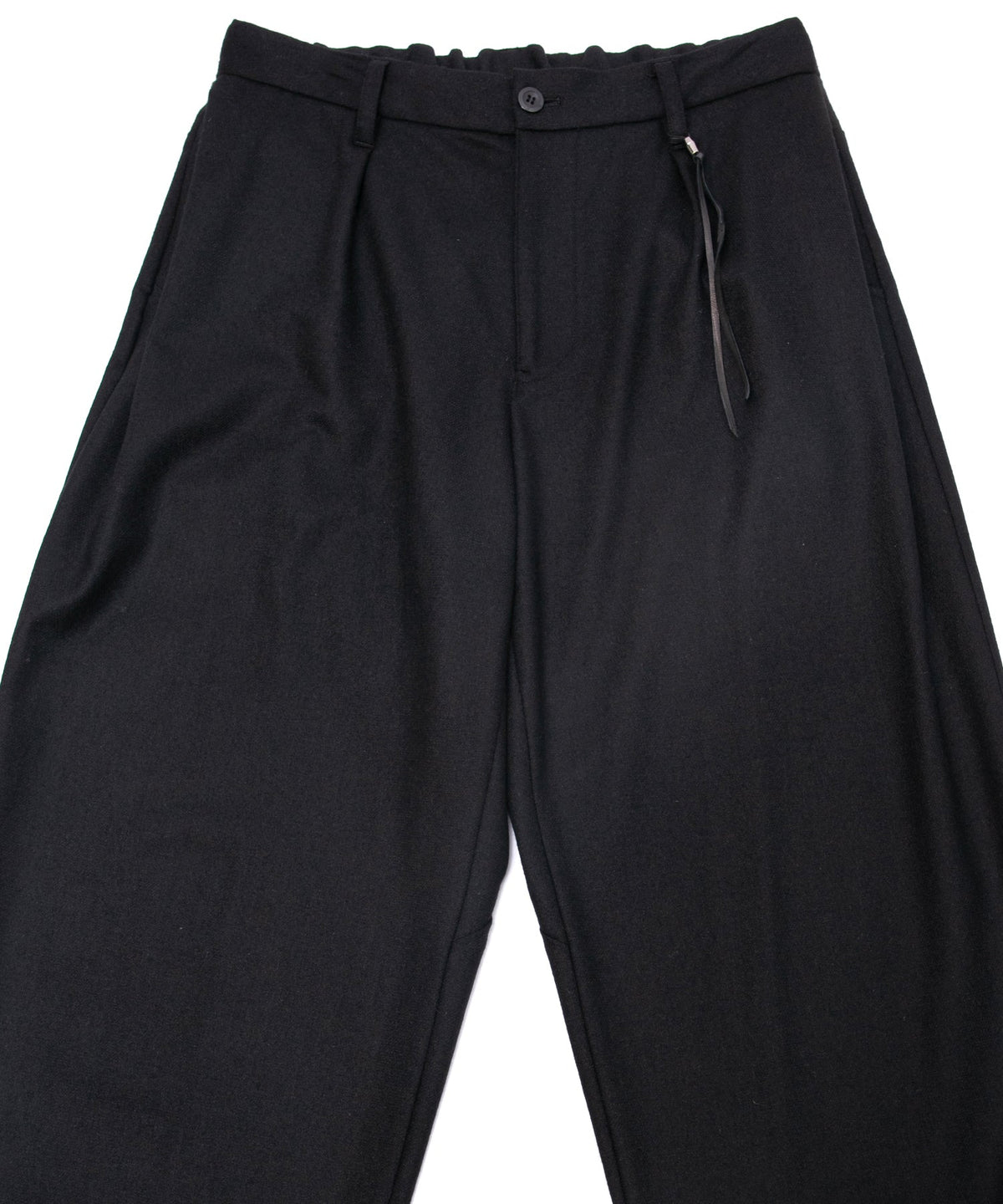 カシミア混 ストレッチ リサイクルウール ツイル バレル ワイド パンツ - BLACK-3