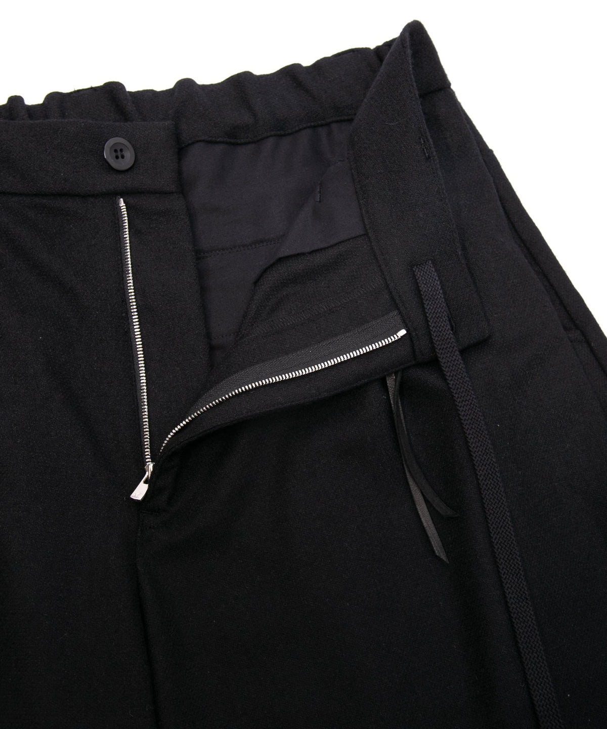カシミア混 ストレッチ リサイクルウール ツイル バレル ワイド パンツ - BLACK-9