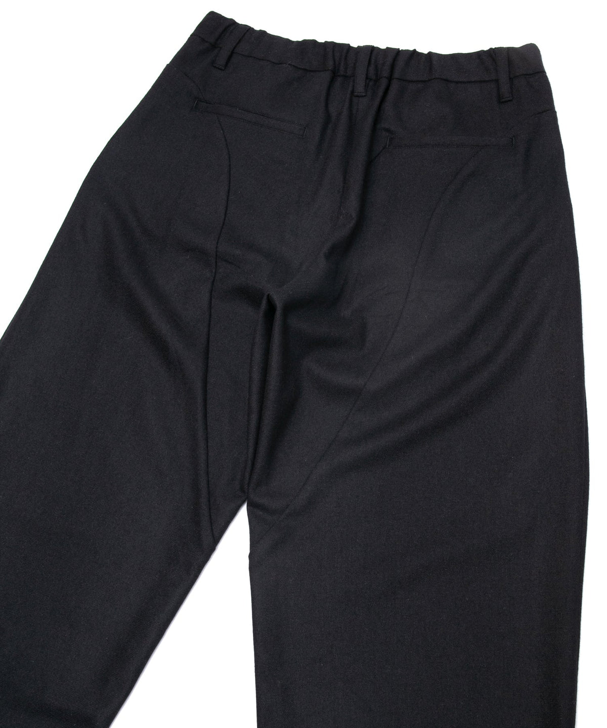 カシミア混 ストレッチ リサイクルウール ツイル バレル ワイド パンツ - BLACK-14