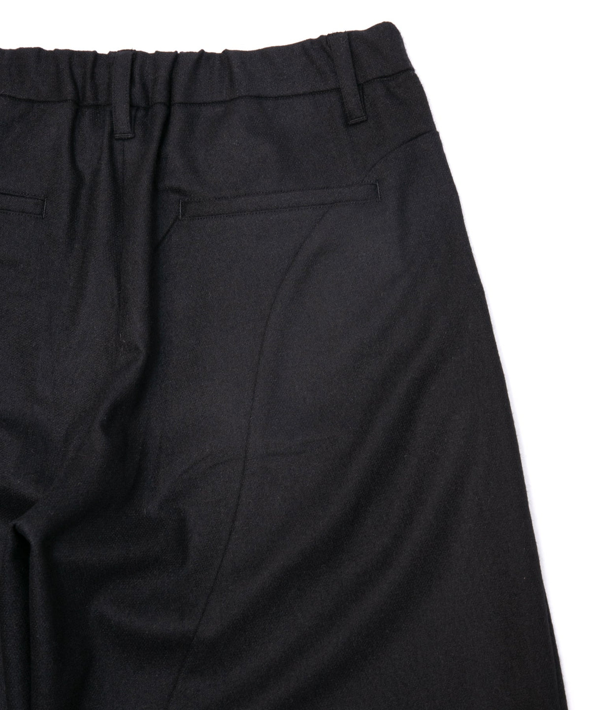 カシミア混 ストレッチ リサイクルウール ツイル バレル ワイド パンツ - BLACK-10