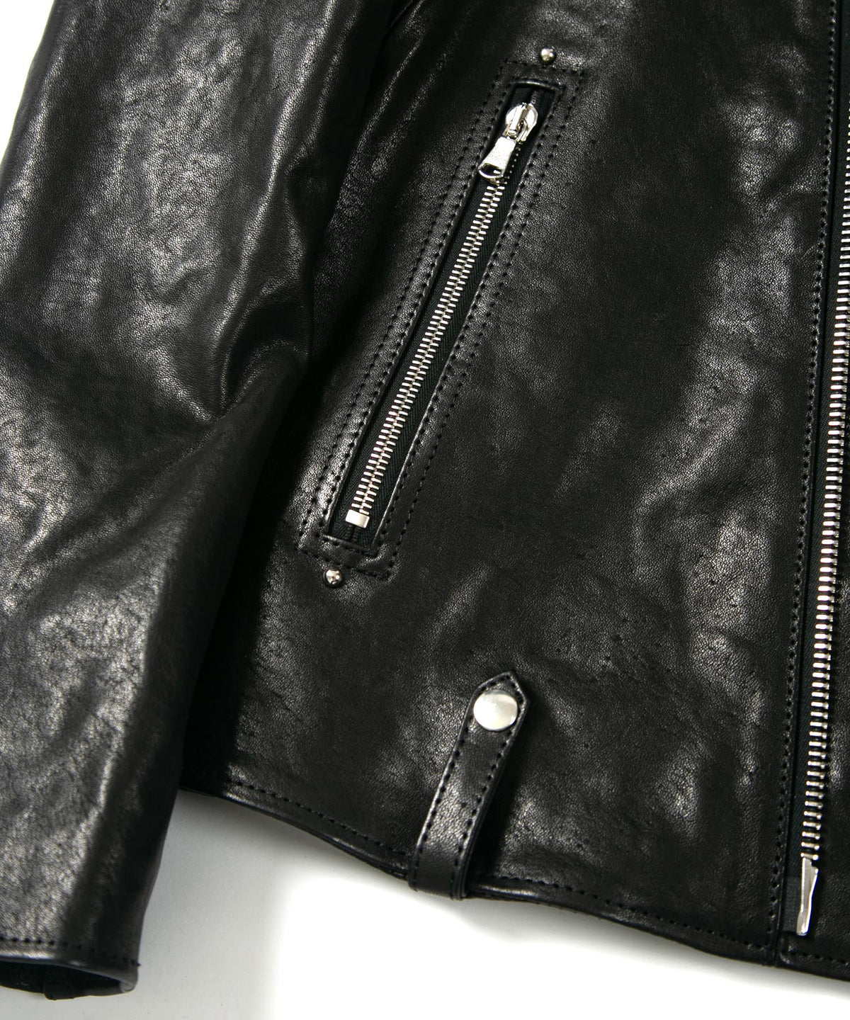 フルタンニン ピット鞣し シュリンク ホースハイド HI-FLYER ダブルライダースジャケット - BLACK-19