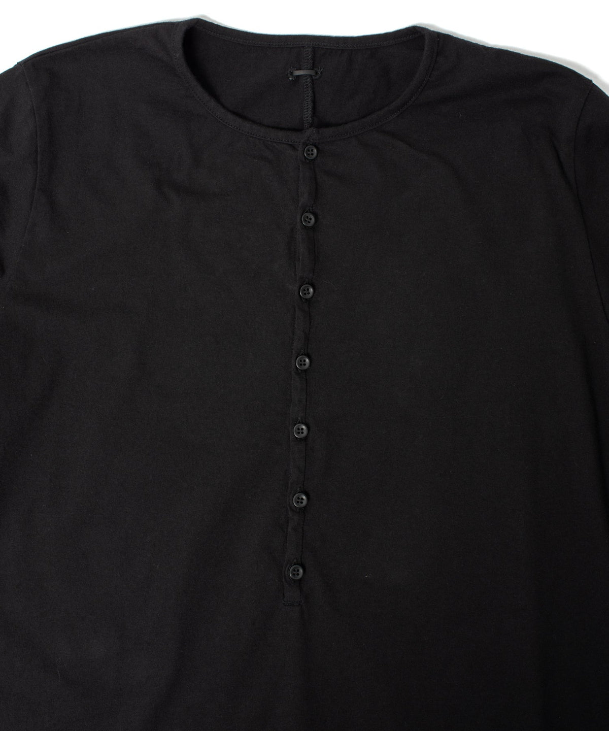 30/-ナチュラルソフト天竺 ロングスリーブ ヘンリーネック Tシャツ - BLACK-3