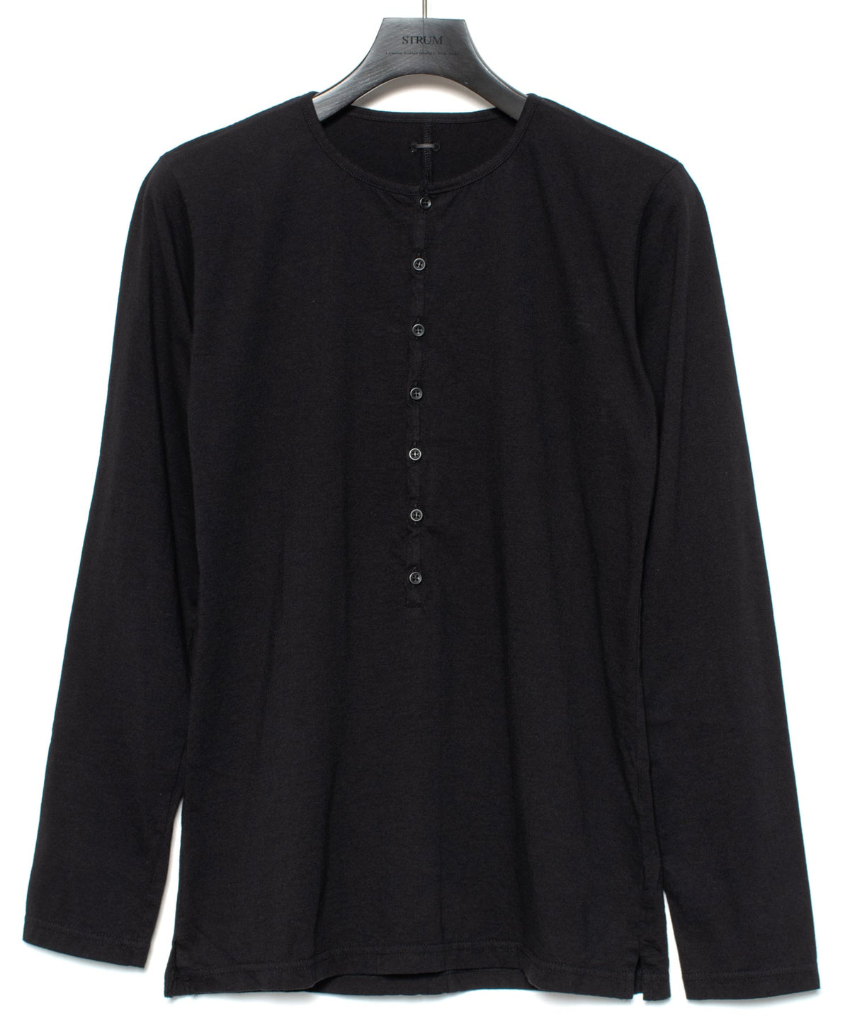 30/-ナチュラルソフト天竺 ロングスリーブ ヘンリーネック Tシャツ - BLACK