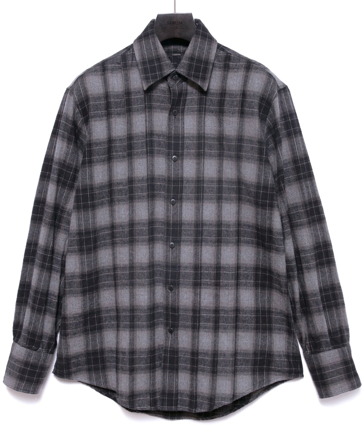 チェックコットン シャギー起毛 ツイル プリーツシャツ - BLACK-1