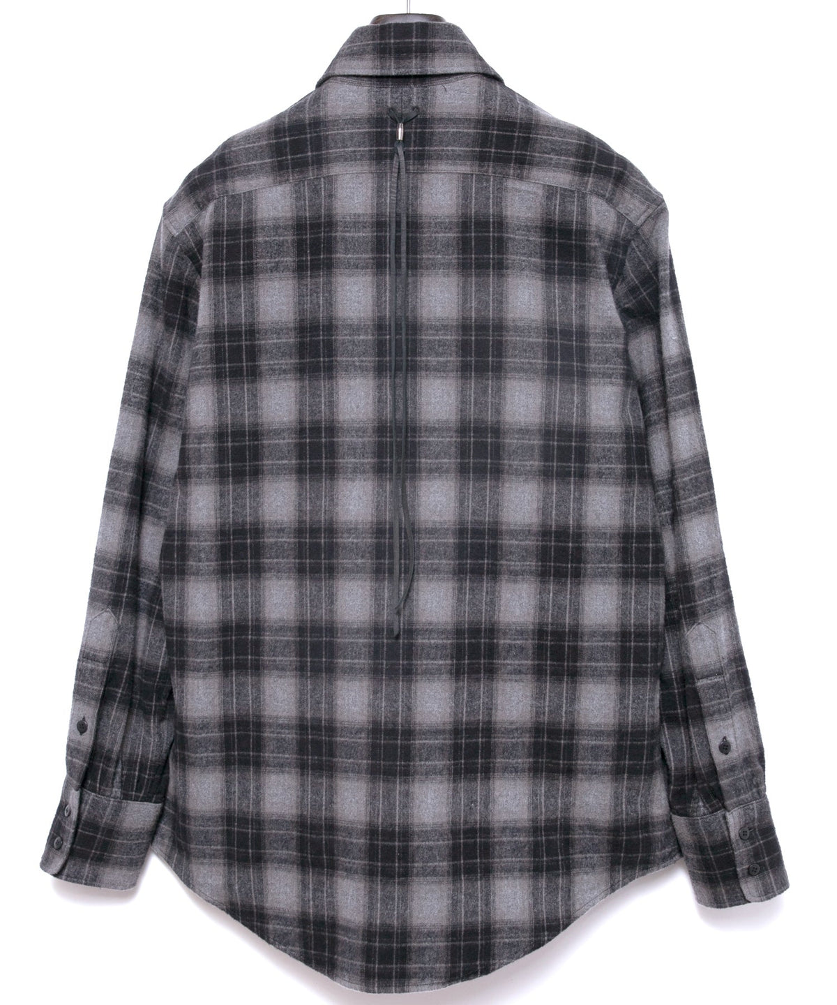 チェックコットン シャギー起毛 ツイル プリーツシャツ - BLACK-2