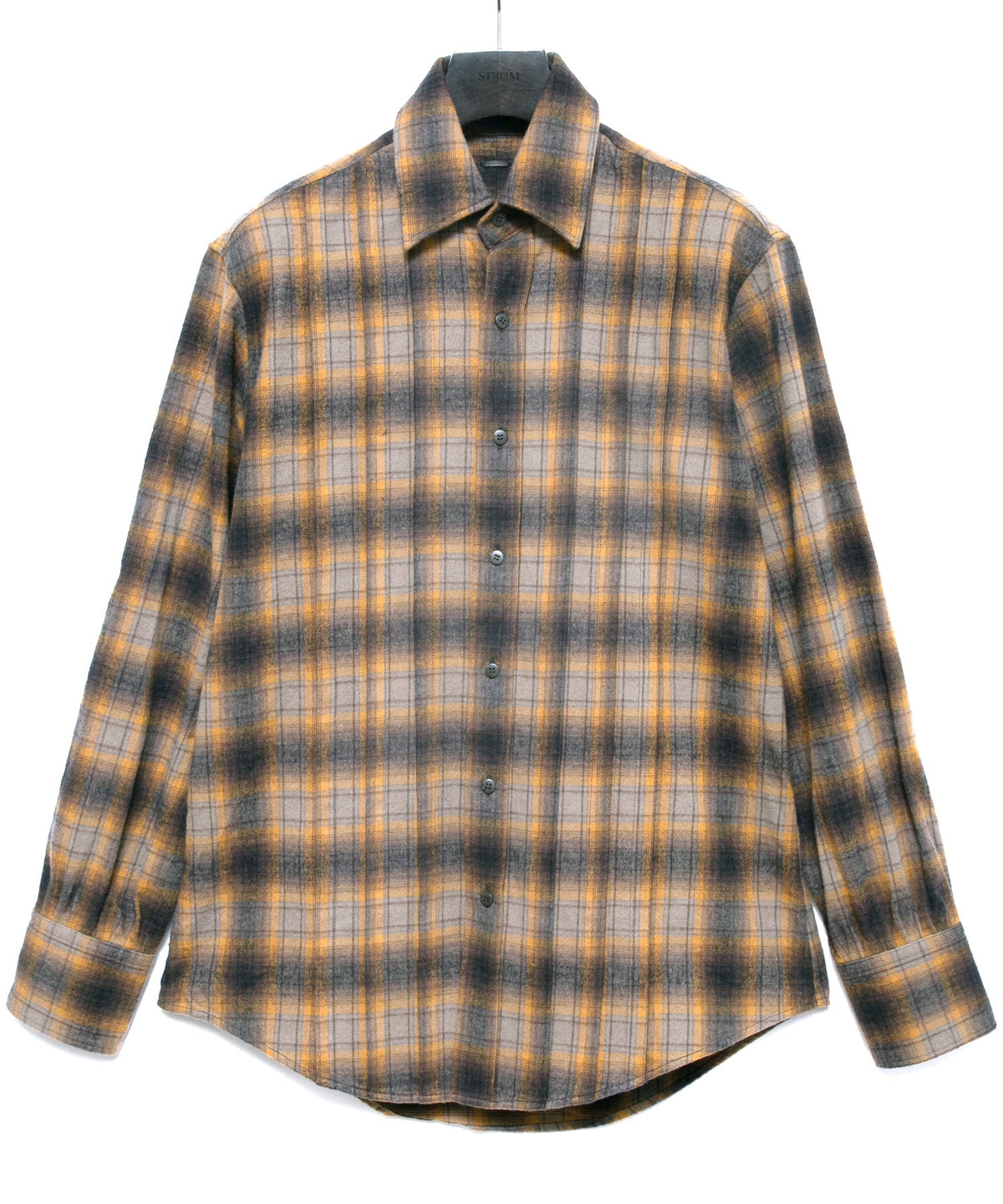 チェックコットン シャギー起毛 ツイル プリーツシャツ - BROWN-1