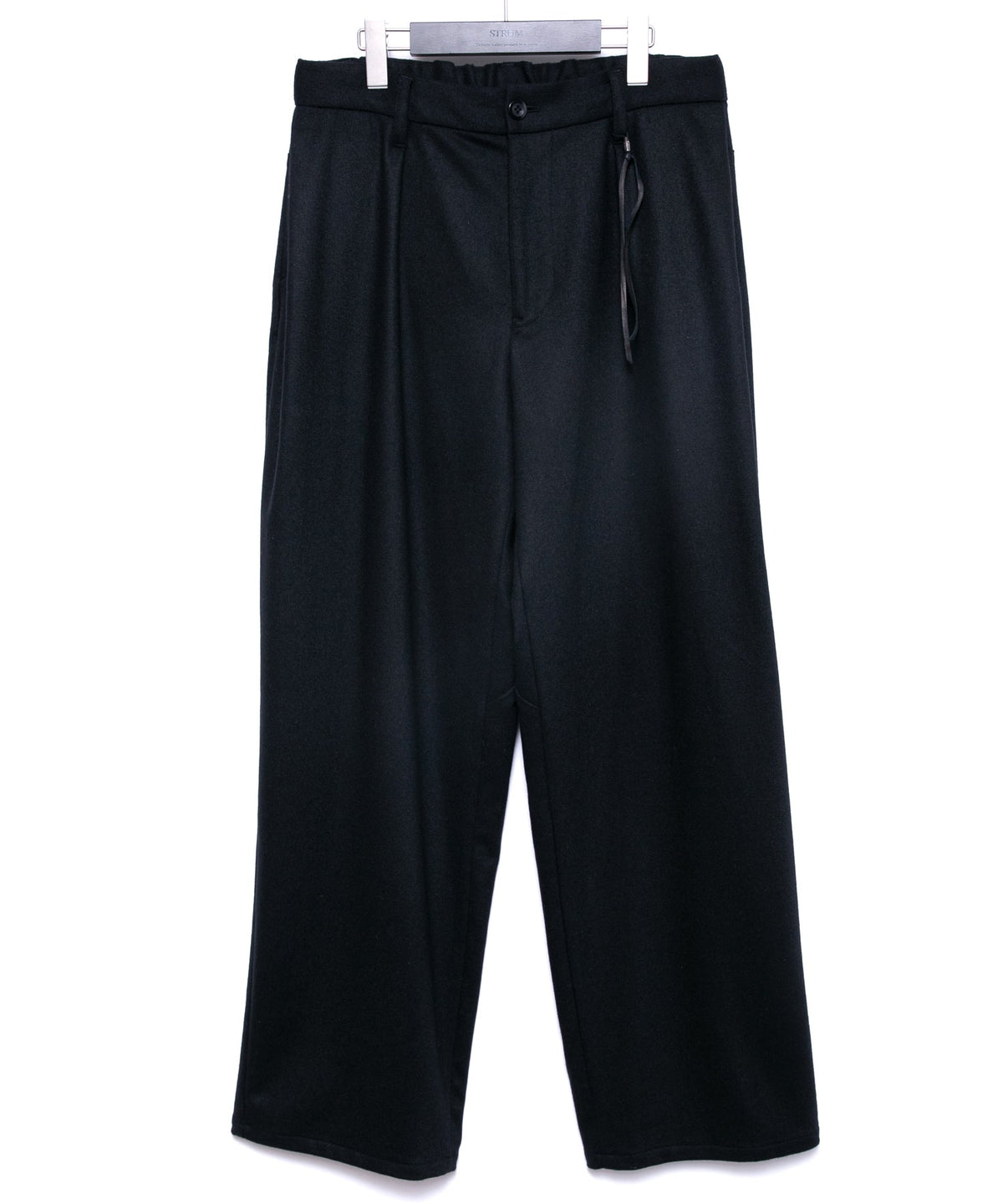 カシミア混 ストレッチ リサイクルウール ツイル バレル ワイド パンツ - BLACK-1