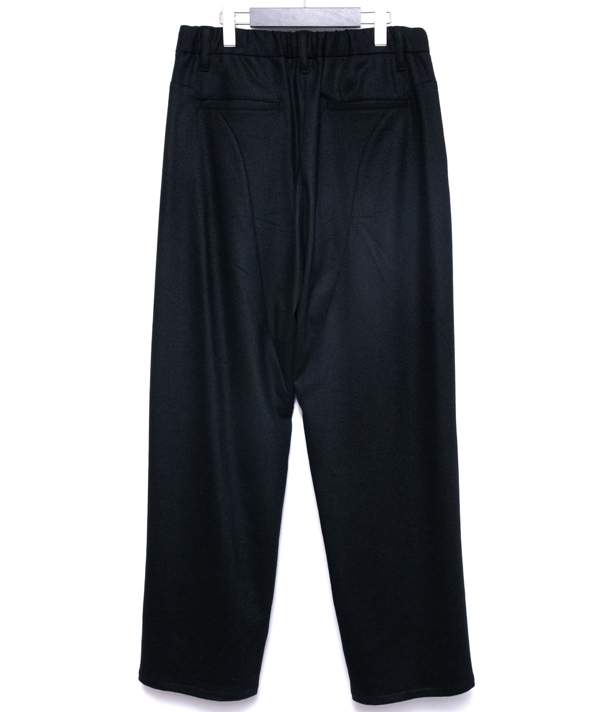 カシミア混 ストレッチ リサイクルウール ツイル バレル ワイド パンツ - BLACK-2