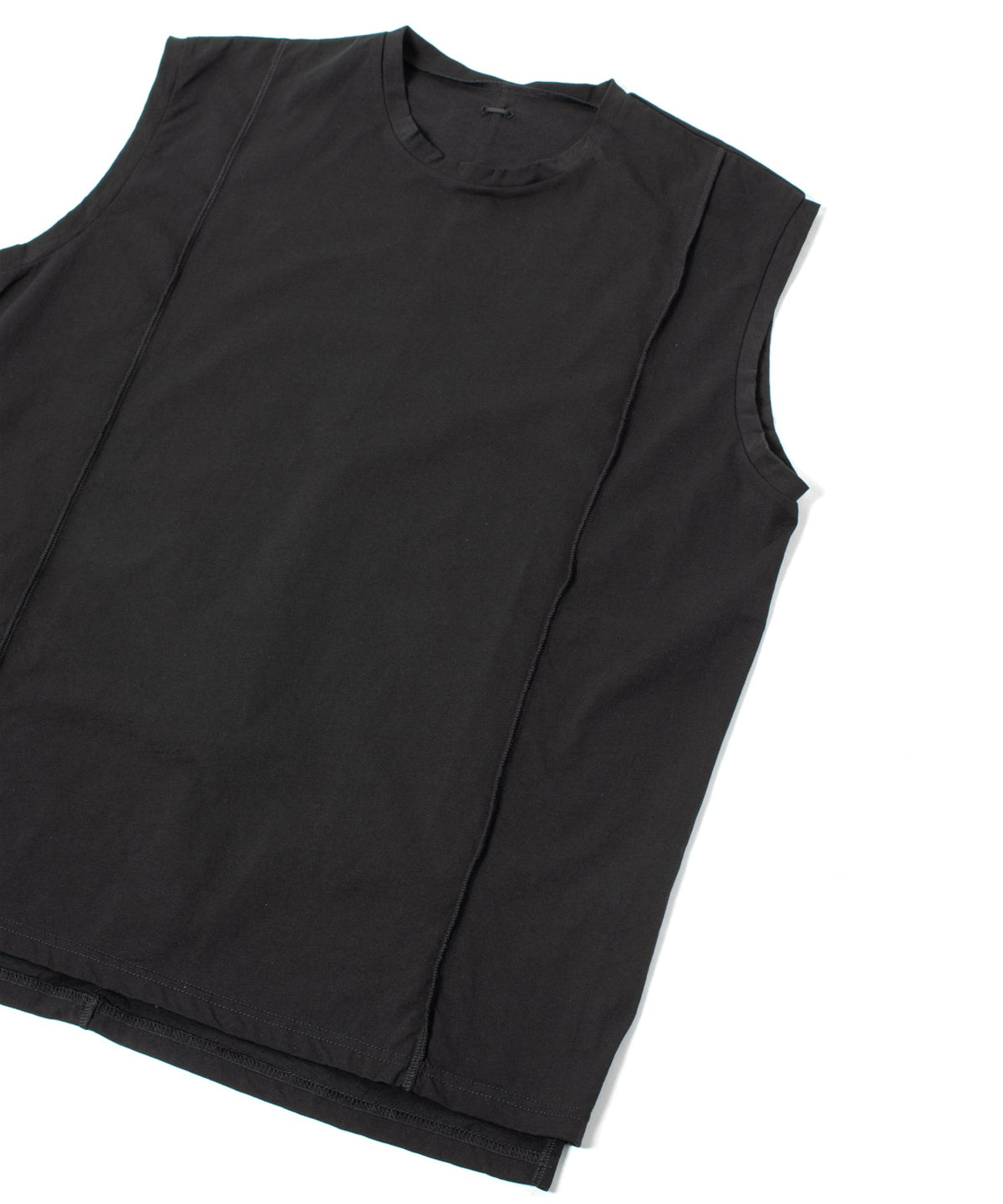 オーガニックコットン 強撚 天竺 ノースリーブ ワイド Tシャツ（オーバーサイズ） - BLACK-7