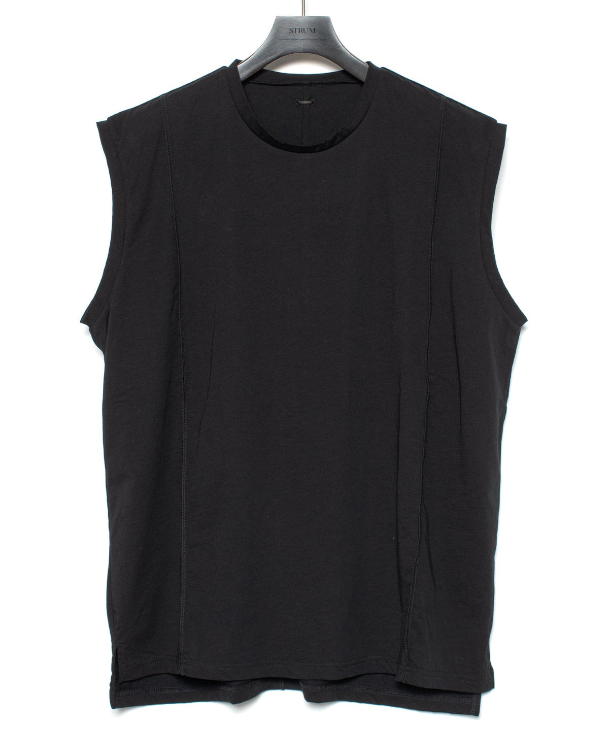 オーガニックコットン 強撚 天竺 ノースリーブ ワイド Tシャツ（オーバーサイズ） - BLACK