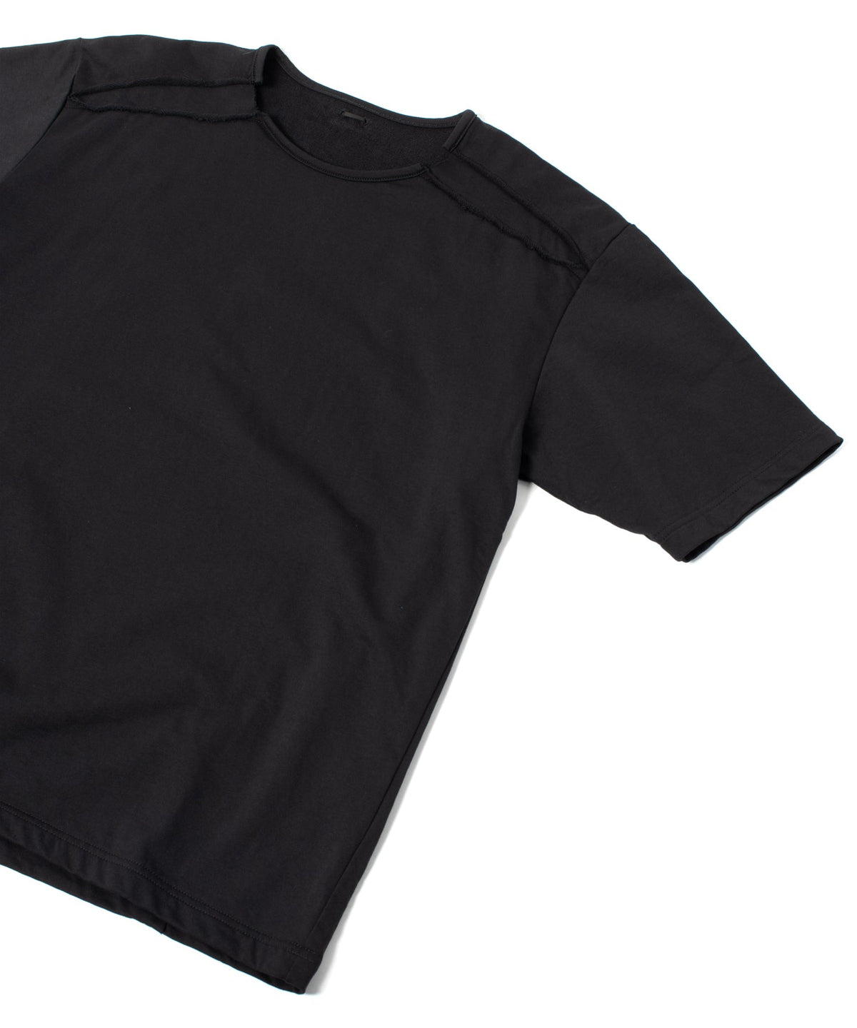 オーガニックコットン ハイゲージ 裏毛 断ち切り ハーフスリーブ Tシャツ - BLACK-6