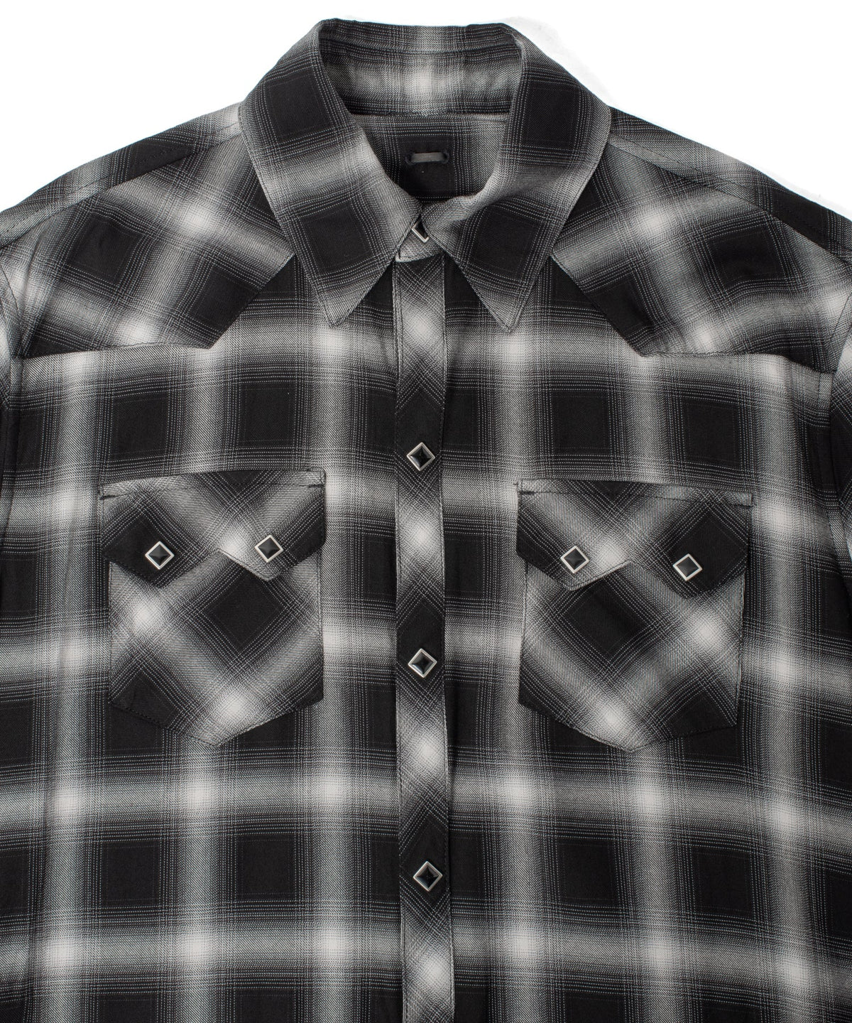 レーヨン ツイル オンブレーチェック カットオフ シャツ - BLACK-4