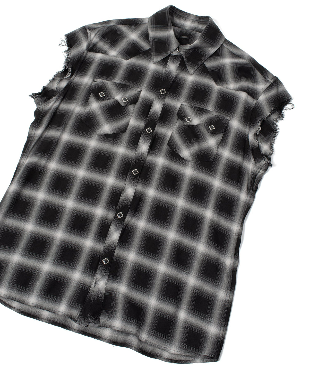 レーヨン ツイル オンブレーチェック カットオフ シャツ - BLACK-6