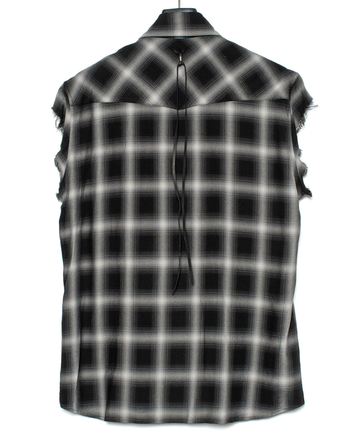 レーヨン ツイル オンブレーチェック カットオフ シャツ - BLACK