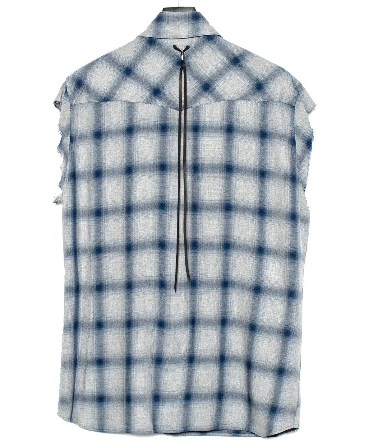 レーヨン ツイル オンブレーチェック カットオフ シャツ - BLUE