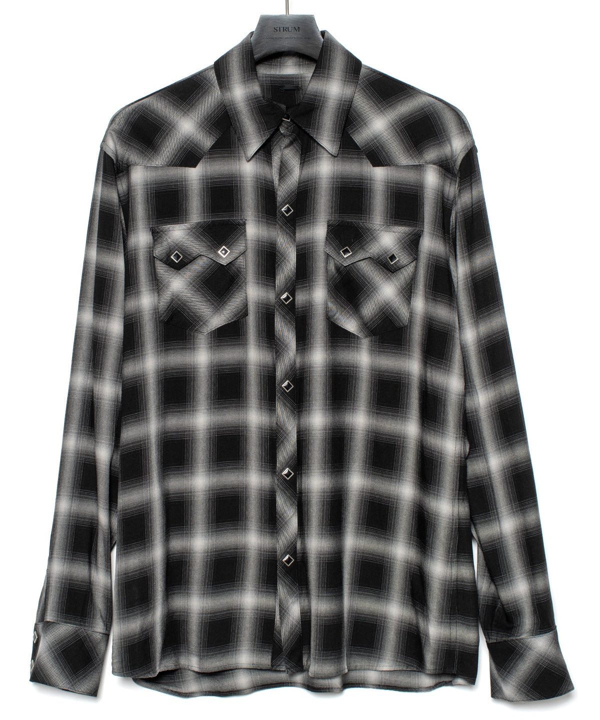 レーヨン ツイル オンブレーチェック ロングスリーブシャツ - BLACK