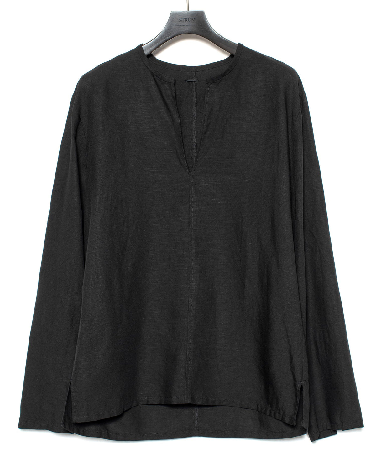 レーヨン リネン トロピカル ウォッシュ タンブラー仕上げ L/S スキッパーシャツ  - BLACK