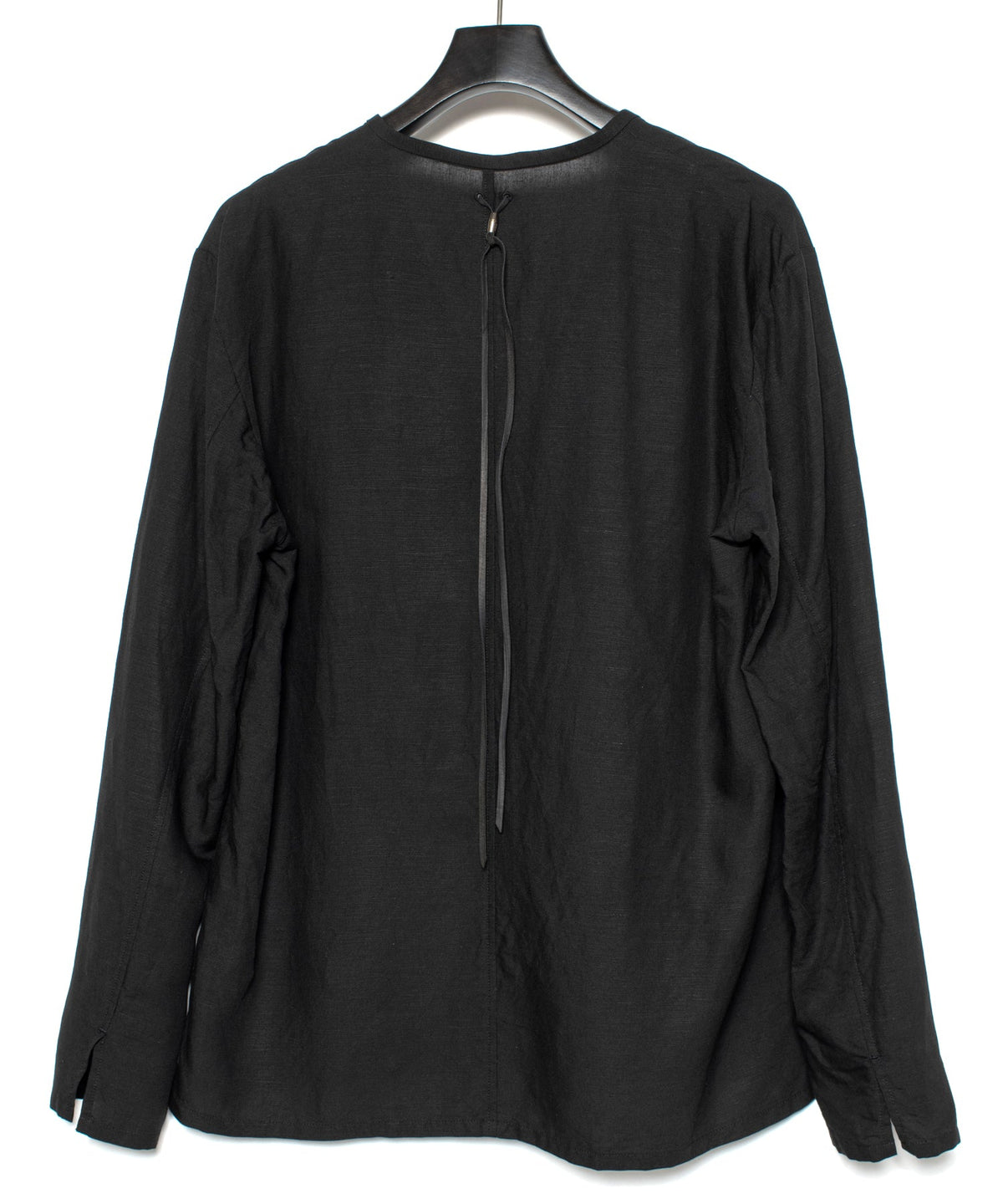 レーヨン リネン トロピカル ウォッシュ タンブラー仕上げ L/S スキッパーシャツ  - BLACK