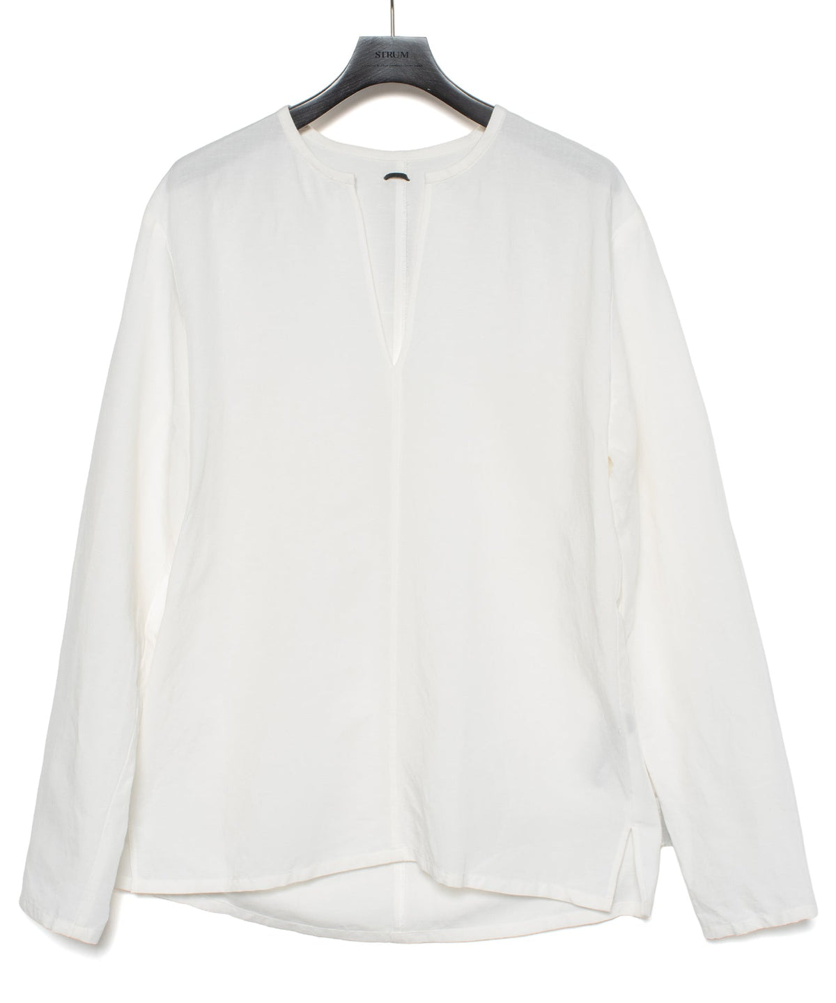 レーヨン リネン トロピカル ウォッシュ タンブラー仕上げ L/S スキッパーシャツ  - WHITE