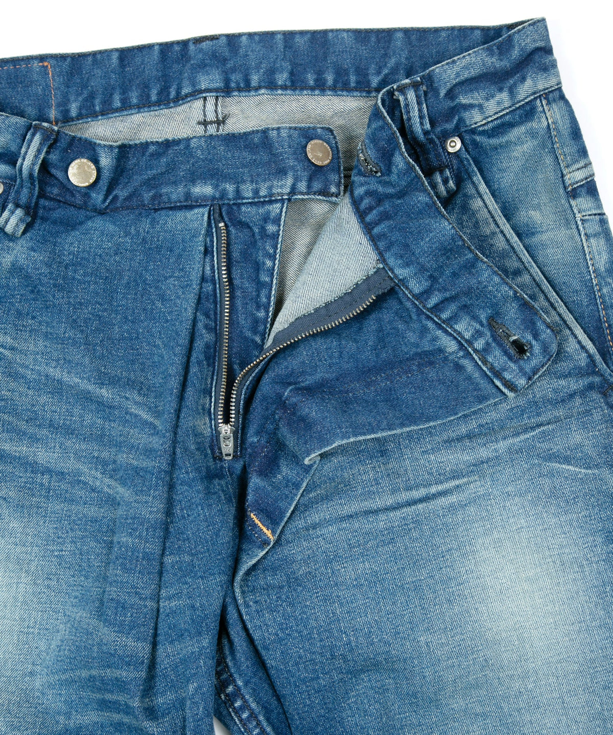 12.5oz オーガニックコットン ストレッチデニム Over Down オーバーラップ タイトストレート ユーズド加工 - INDIGO-9