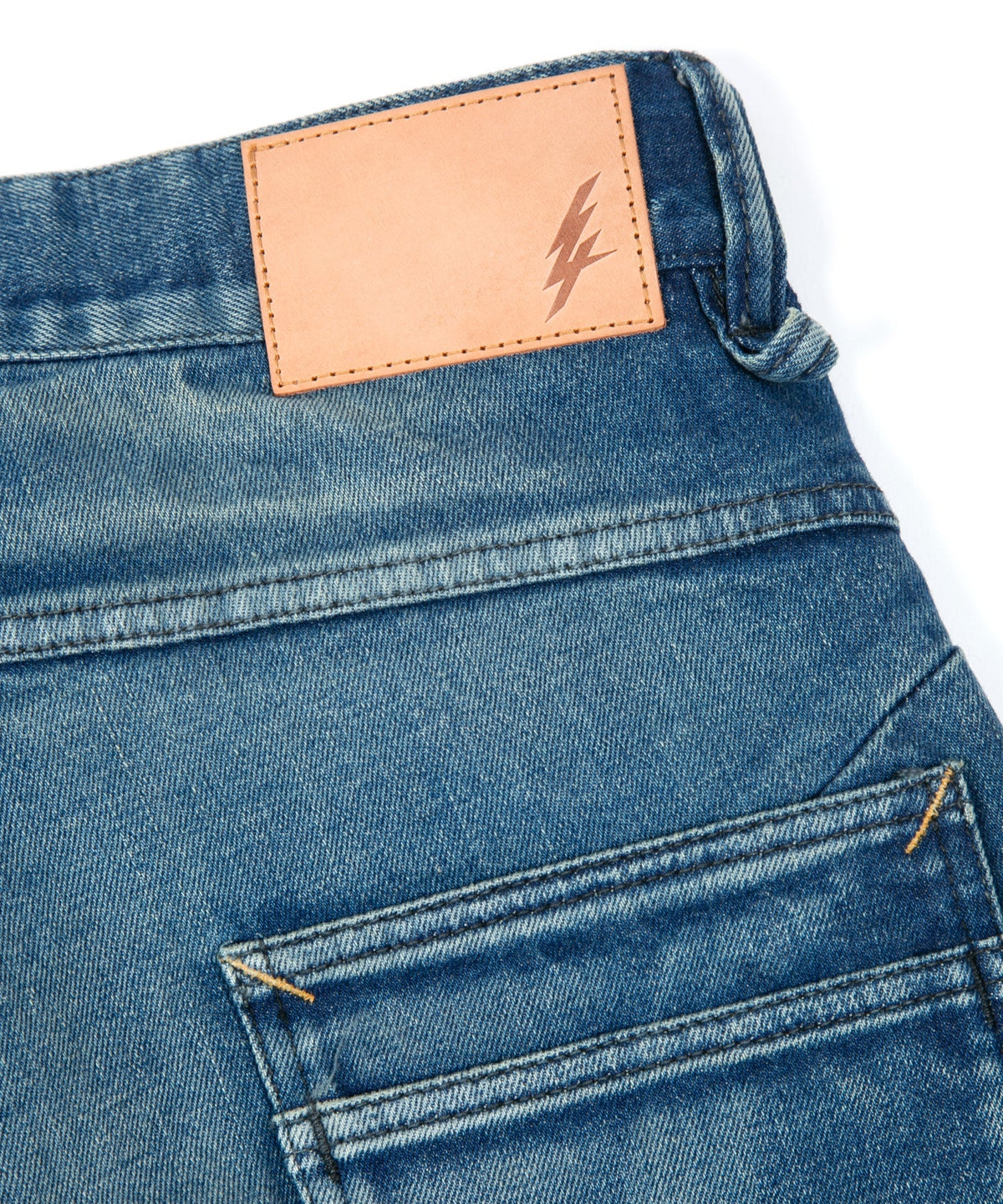 12.5oz オーガニックコットン ストレッチデニム Over Down オーバーラップ タイトストレート ユーズド加工 - INDIGO-12