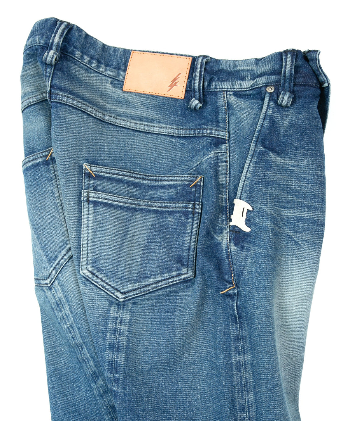 12.5oz オーガニックコットン ストレッチデニム Over Down オーバーラップ タイトストレート ユーズド加工 - INDIGO-13