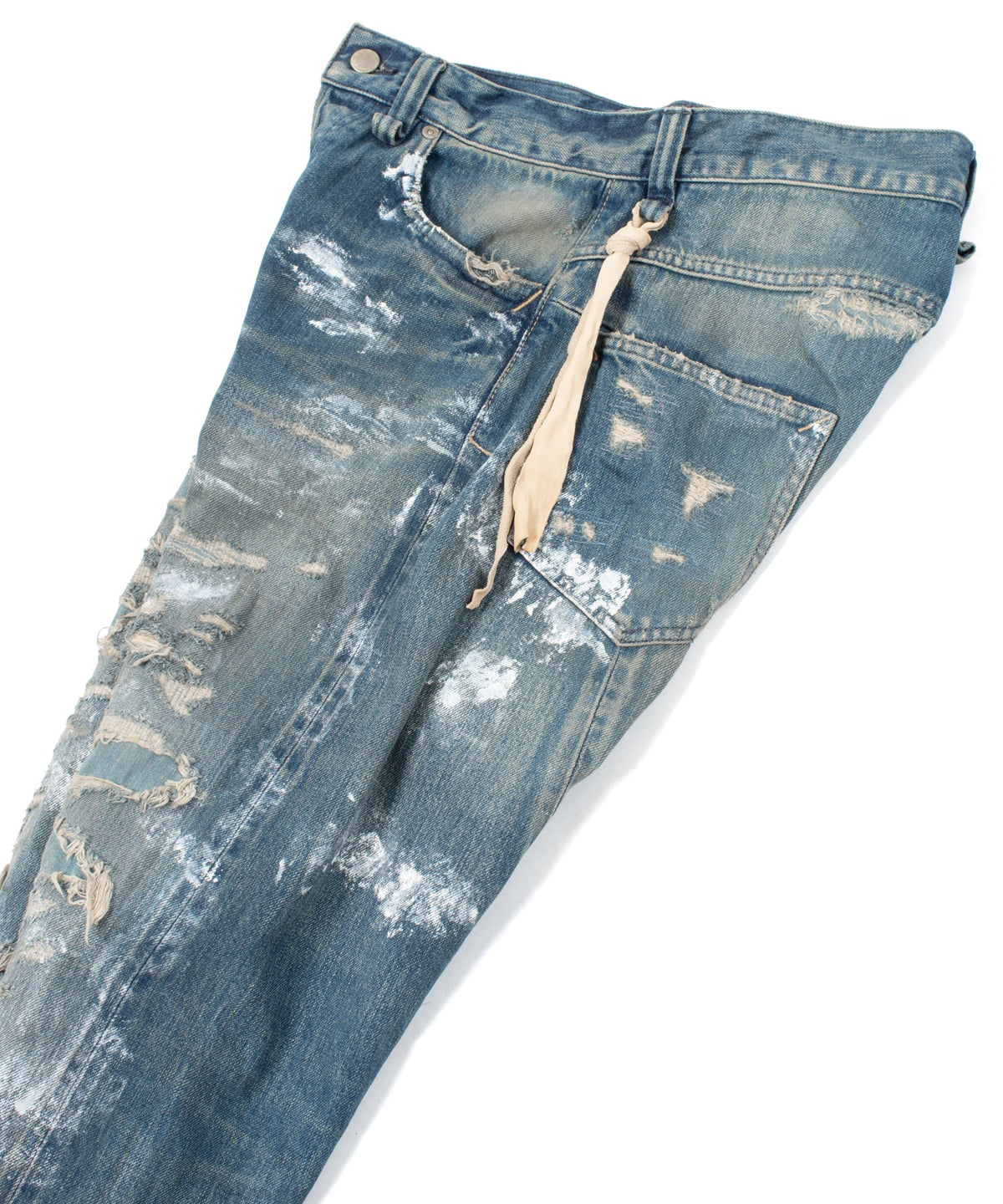 14oz ディープブルー ヘビーセルヴィッチ デニム 1977 レギュラーストレート クラッシュ & リペア + ユーズド加工 - PAINTER INDIGO-6