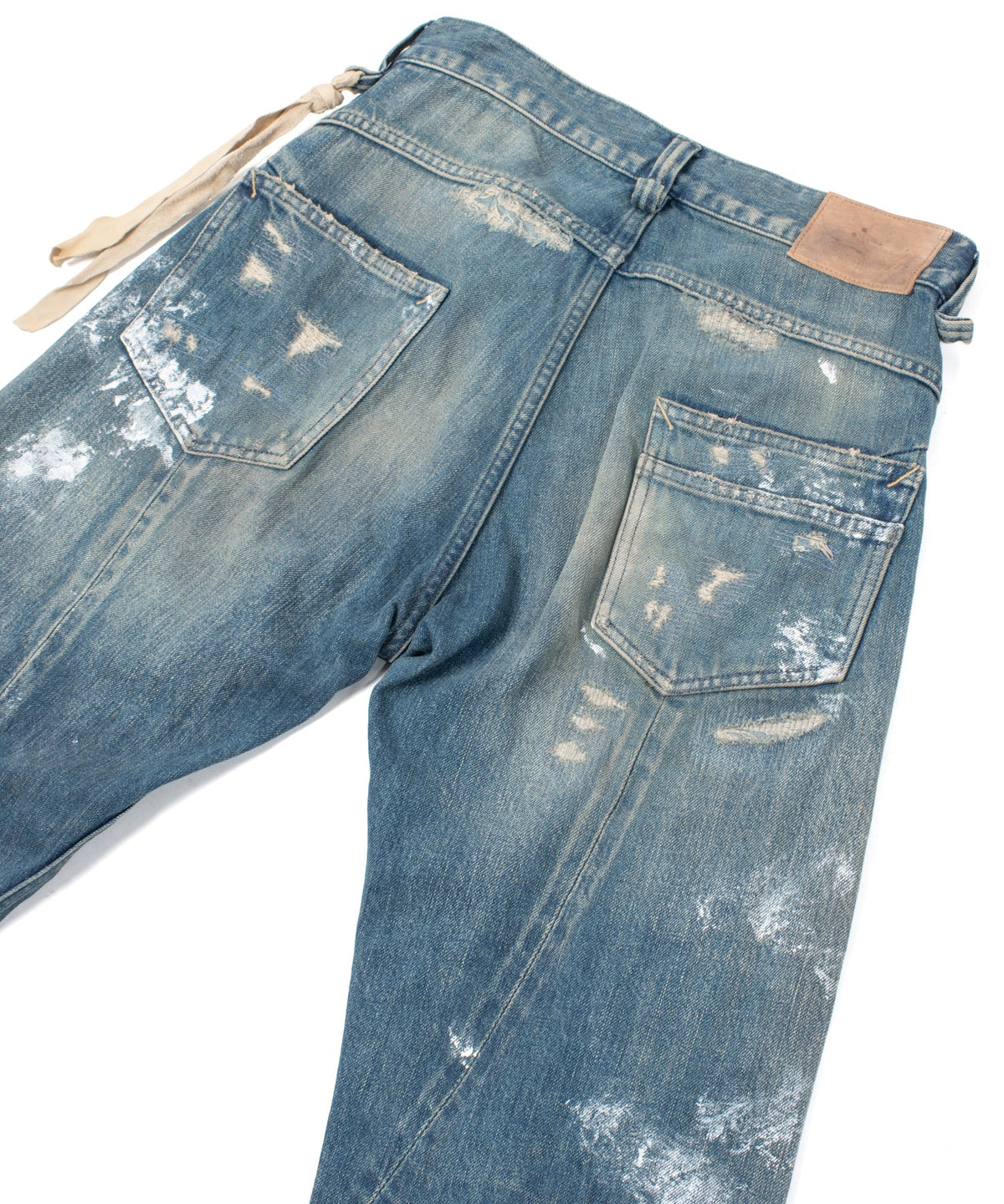 14oz ディープブルー ヘビーセルヴィッチ デニム 1977 レギュラーストレート クラッシュ & リペア + ユーズド加工 - PAINTER INDIGO-15
