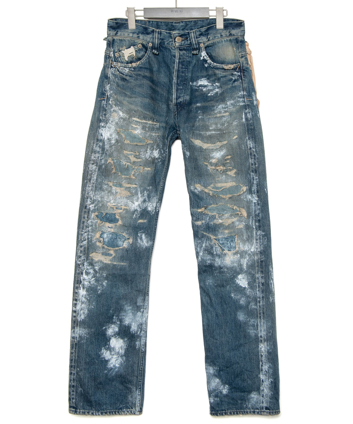 14oz ディープブルー ヘビーセルヴィッチ デニム 1977 レギュラーストレート クラッシュ & リペア + ユーズド加工 - PAINTER INDIGO