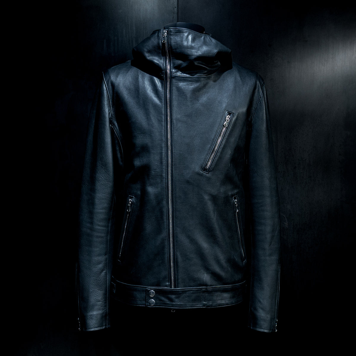 【限定】オイルカーフ ATTRACTION フードダブルライダースジャケット - BLACK