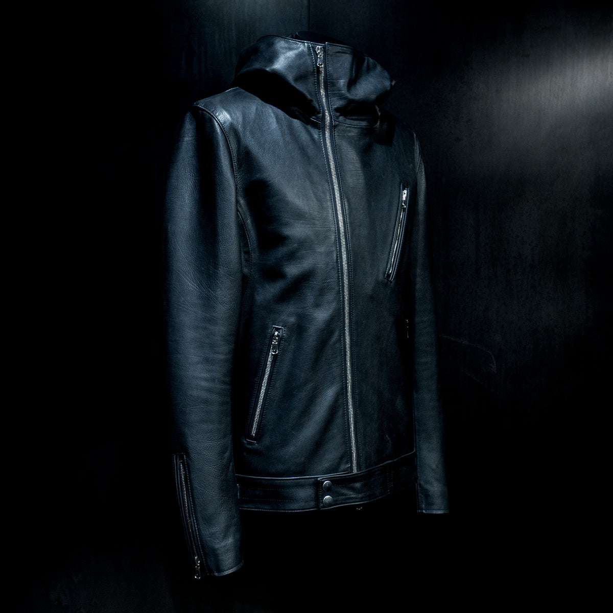 【限定】オイルカーフ ATTRACTION フードダブルライダースジャケット - BLACK