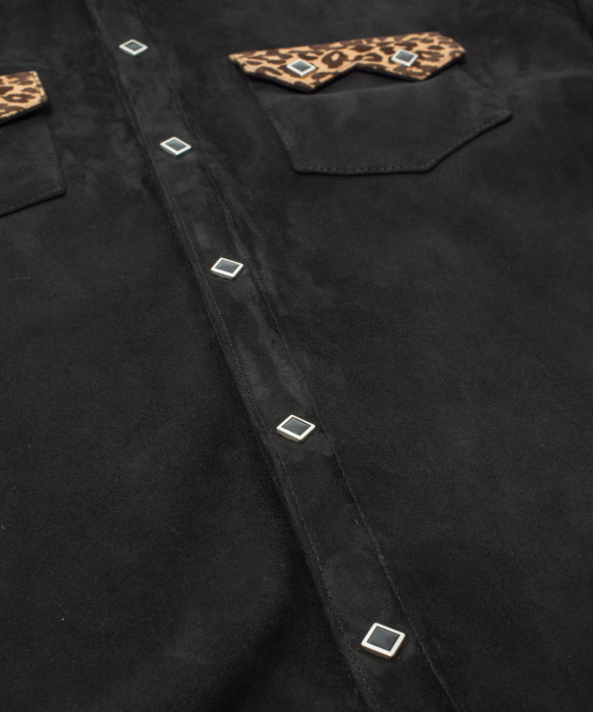 シープ スエード× 豹柄フロッキープリント ピッグスキン ウエスタン シャツ  - BLACK × LEOPARD-8